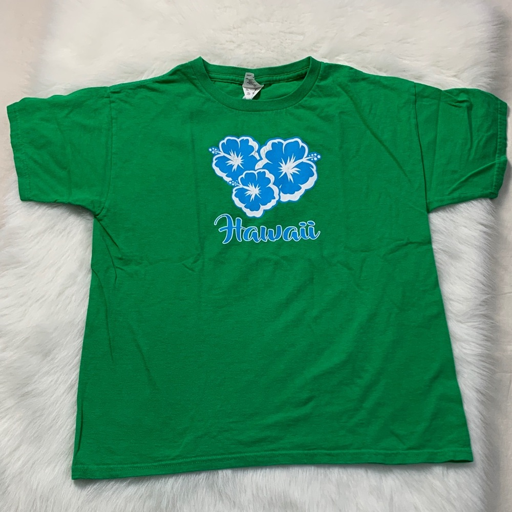 Hawaii Green Kids Tee with Blue Floral Print